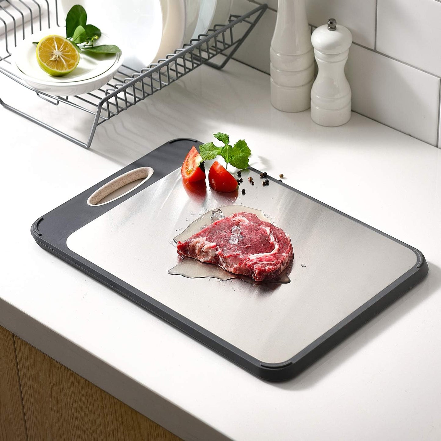 Stainless Steel & Rice Husk Cutting Board